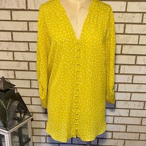 Torrid Yellow Button-Down Blouse with White Dots